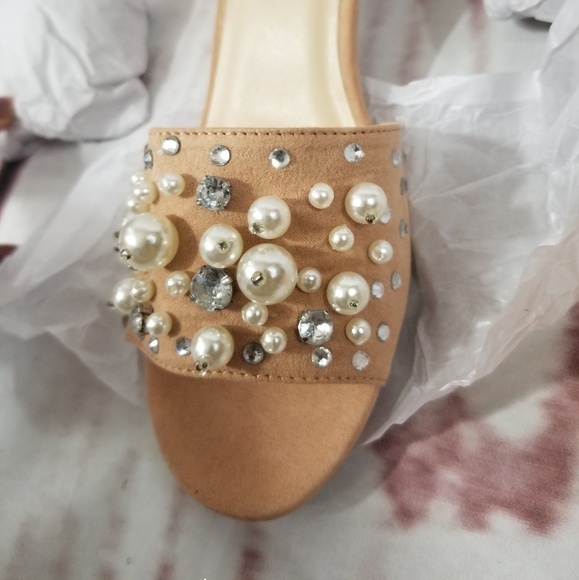 Light Pink Pearl Faux Suede Mules - Picture 7 of 8